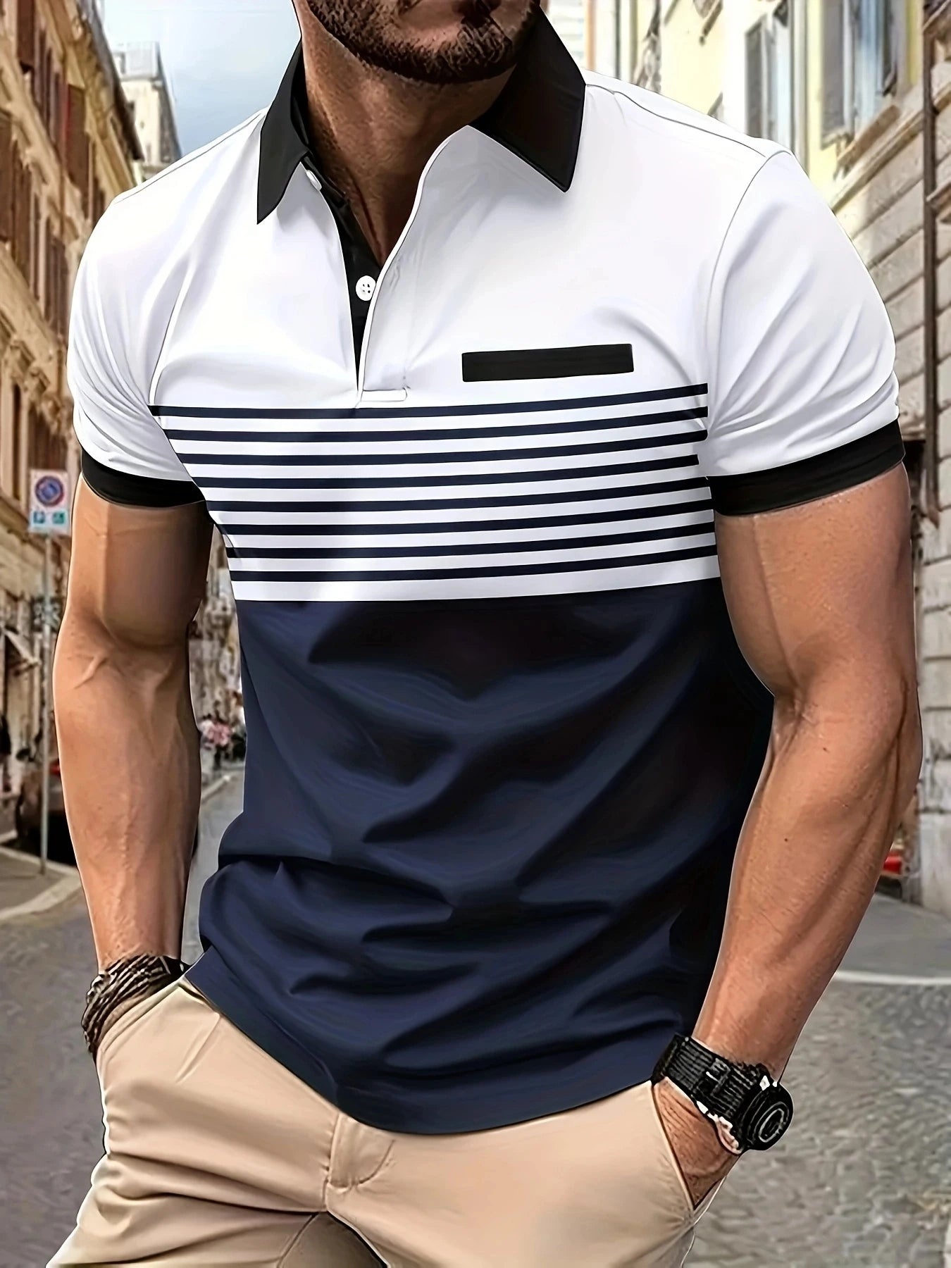 Luxencea™ 2024 Striped V-Neck Polo Shirt for Men