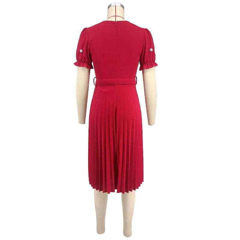Luxencea™️ Elegant Red Pleated Dress
