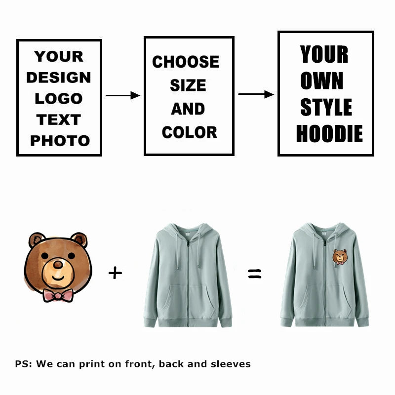 Luxencea™ Custom Oversized Zip-Up Cotton Hoodie