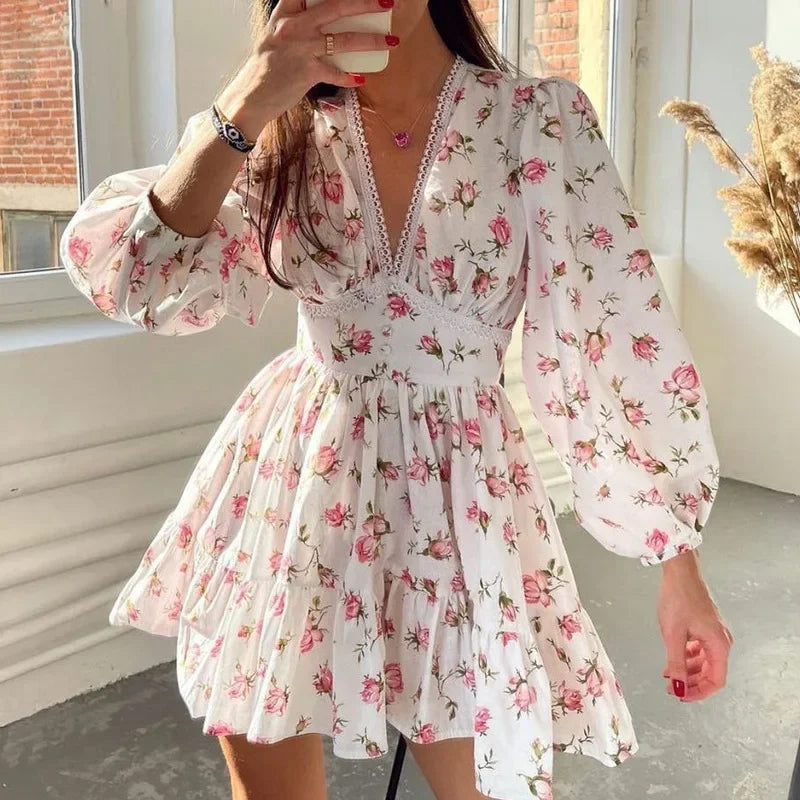 Luxencea™️ Romantic Floral Lace V-Neck Dress