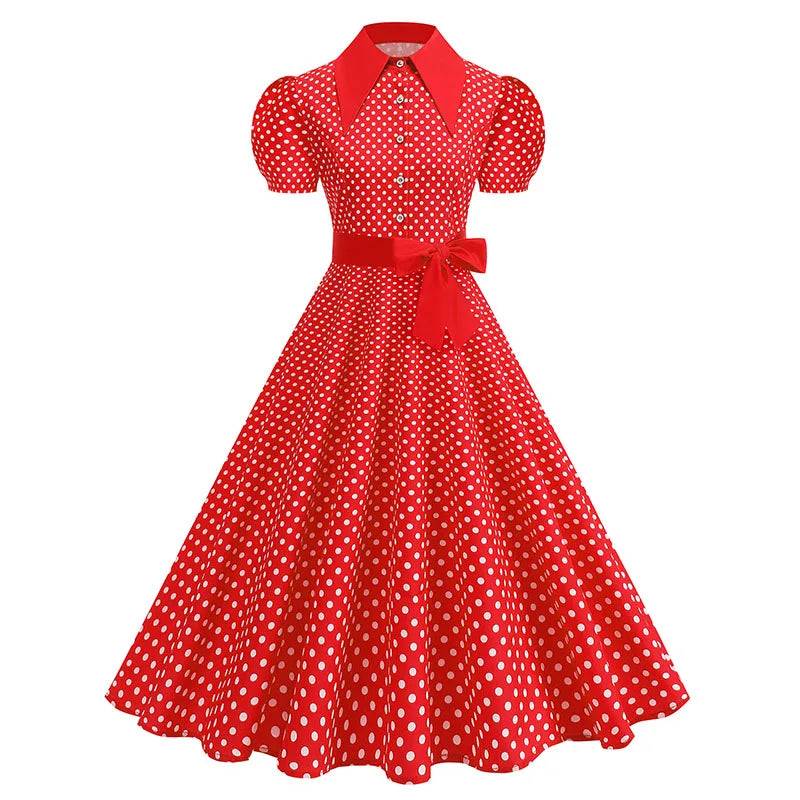 Luxencea™️ Vintage Polka Dot Belted Dress