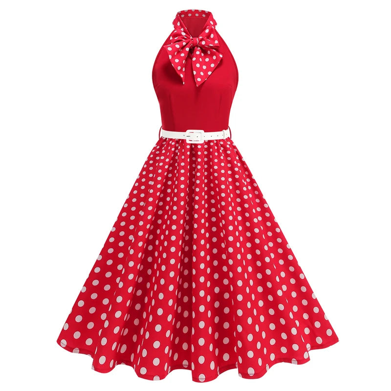 Luxencea™️ Elegant Vintage Halter Polka &amp; Floral Dress