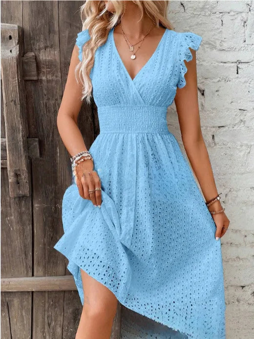 Luxencea™️ Elegant Eyelet Lace Waist-Fitted Dress