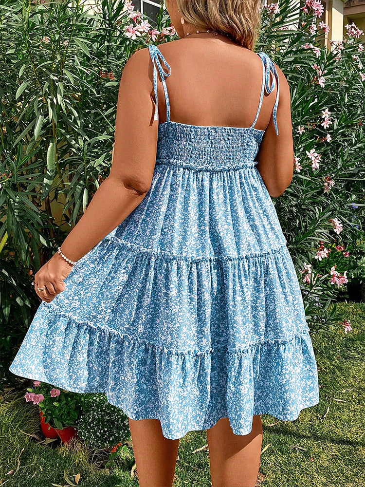 Luxencea™️ Floral Summer Tie-Strap Dress