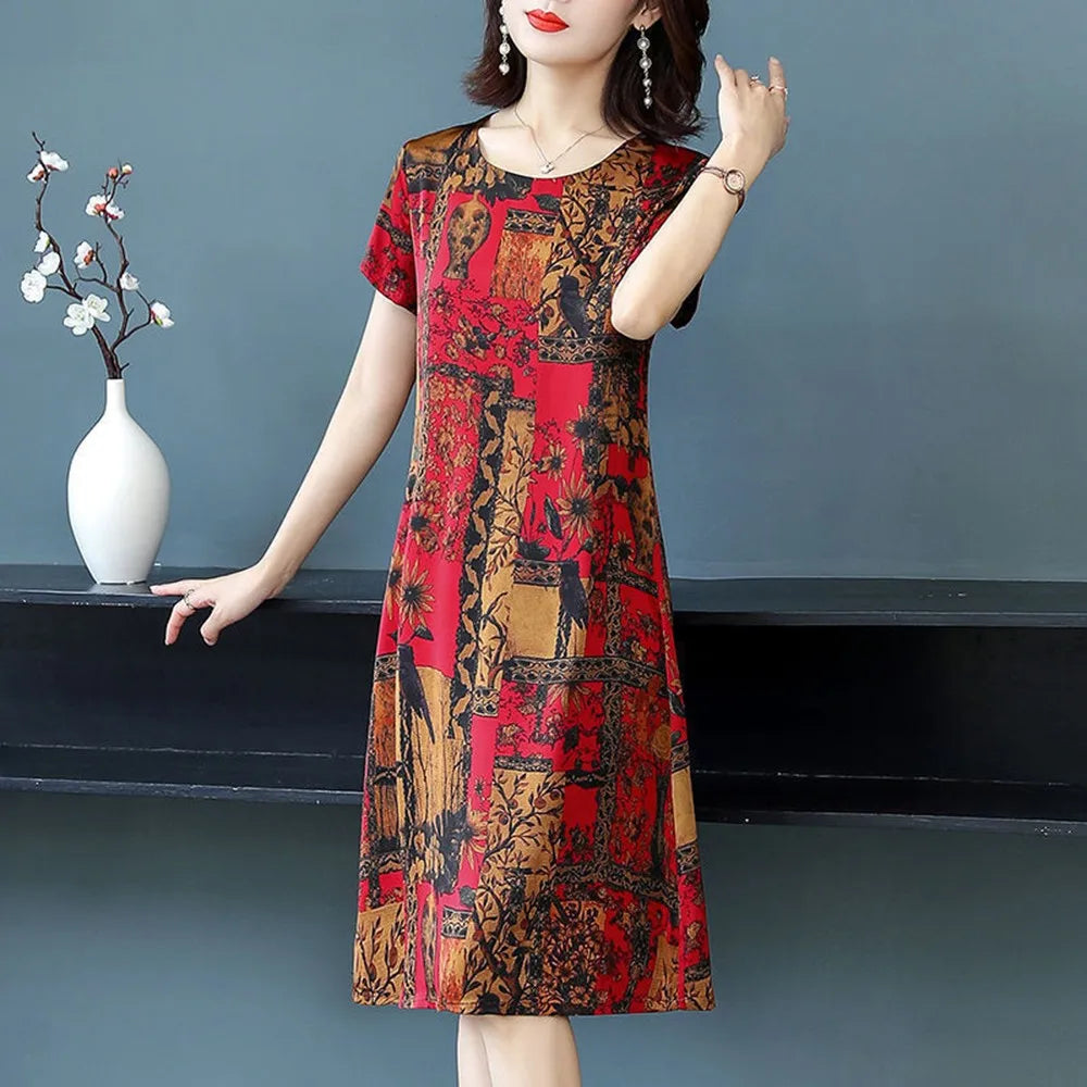 Luxencea™️ Elegant Vintage Artistic Print Dress