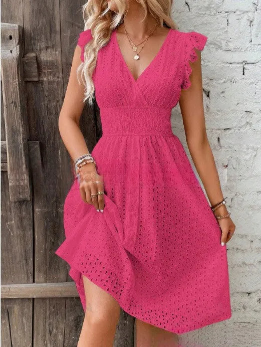 Luxencea™️ Elegant Eyelet Lace Waist-Fitted Dress