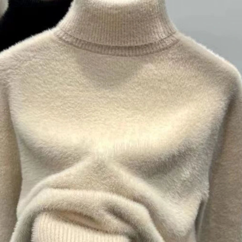 Luxencea™ Faux Mink Turtleneck Plush Sweater for Women