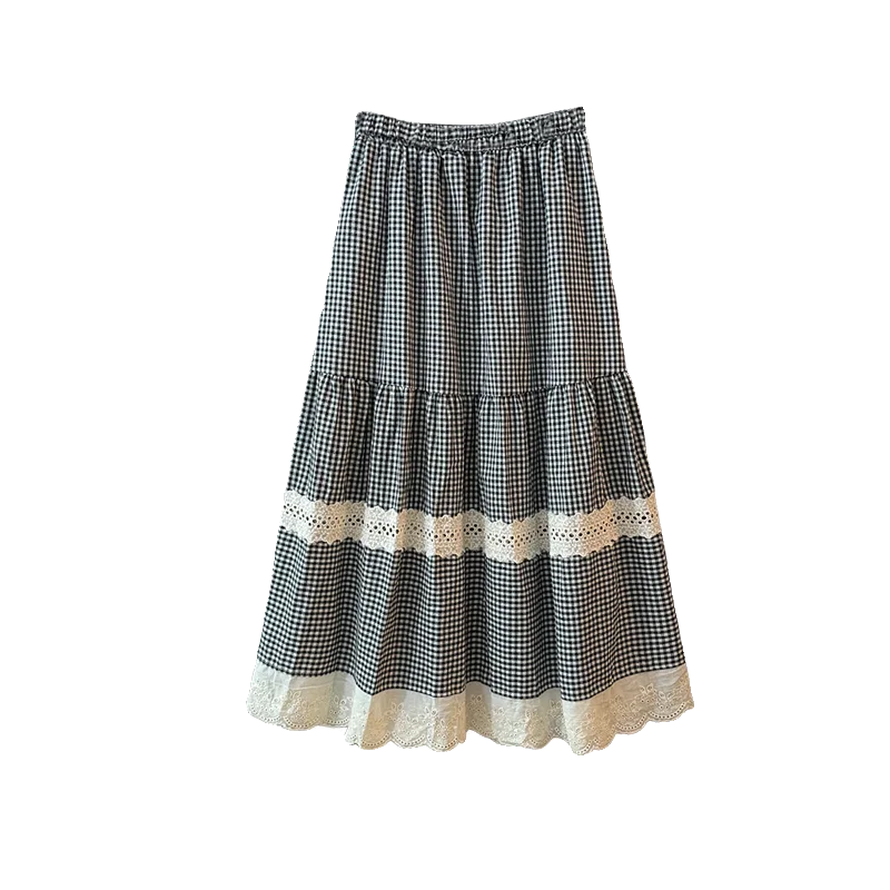 Luxencea™️ Elegant Gingham Lace Maxi Skirt