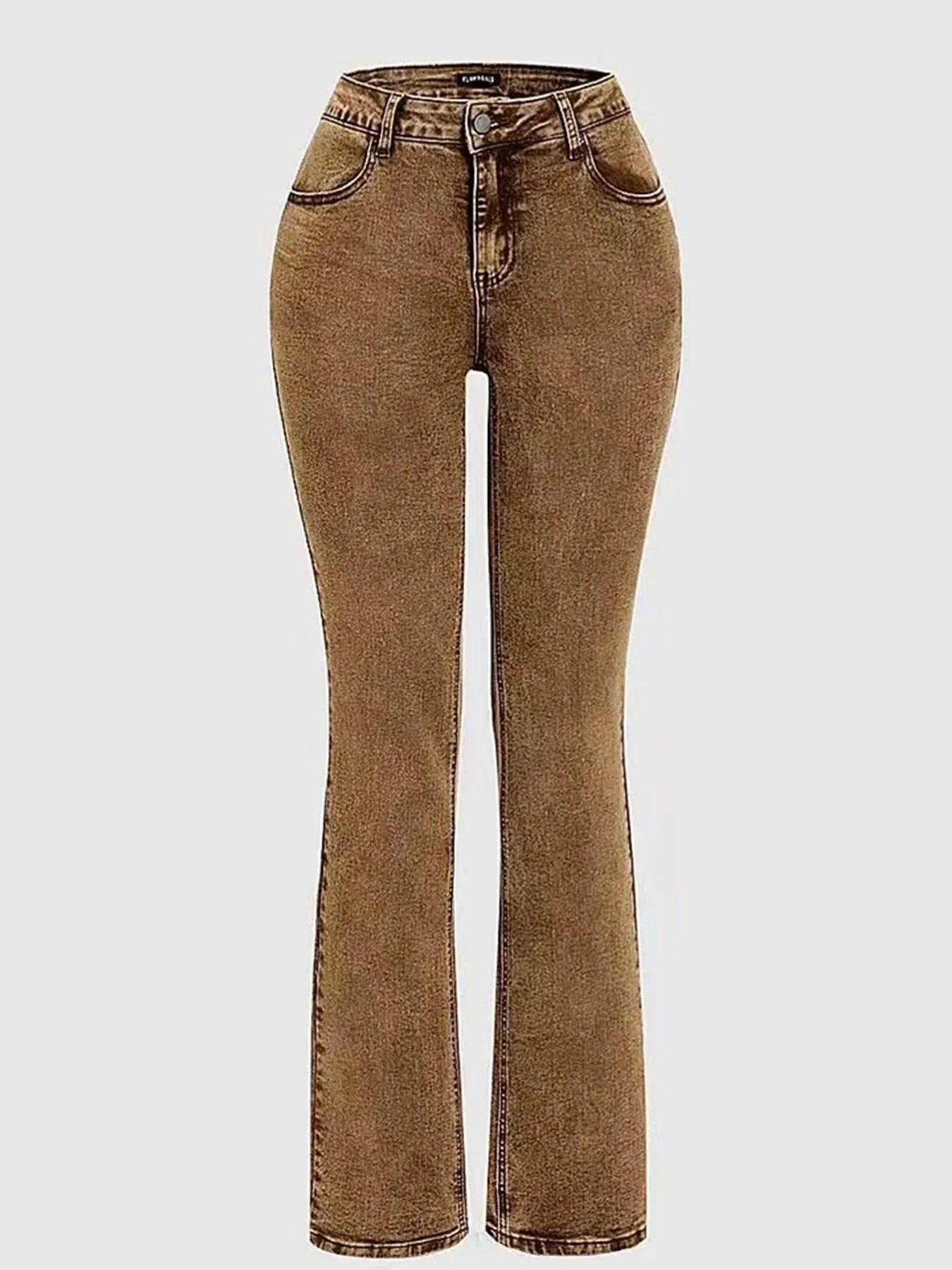 Luxencea™ Retro Brown Slim-Fit Flared Denim Jeans for Women