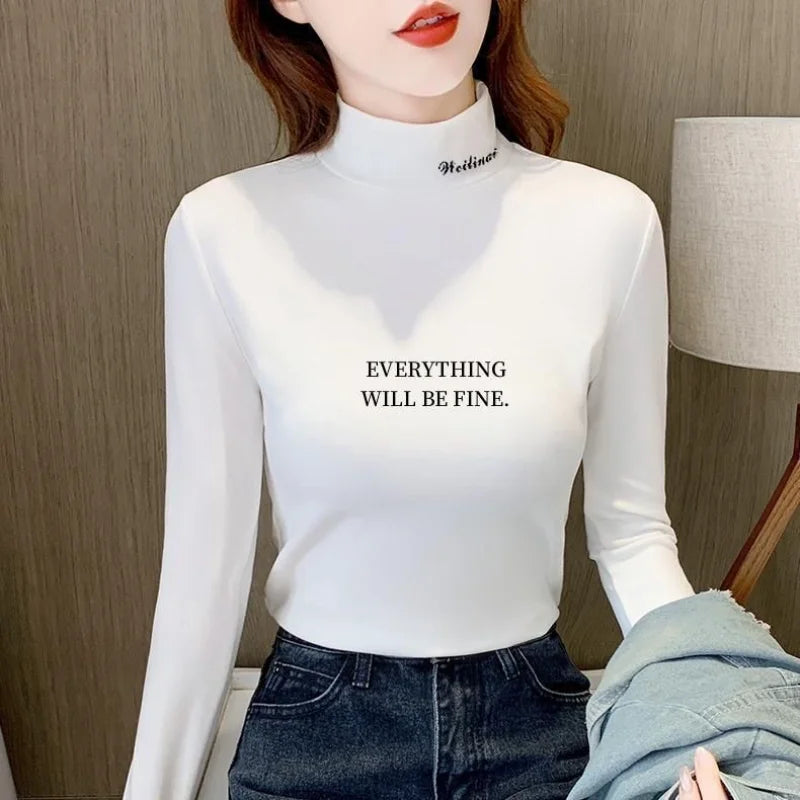 Luxencea™ Velvet-Lined Printed Half-High Neck Turtleneck for Women