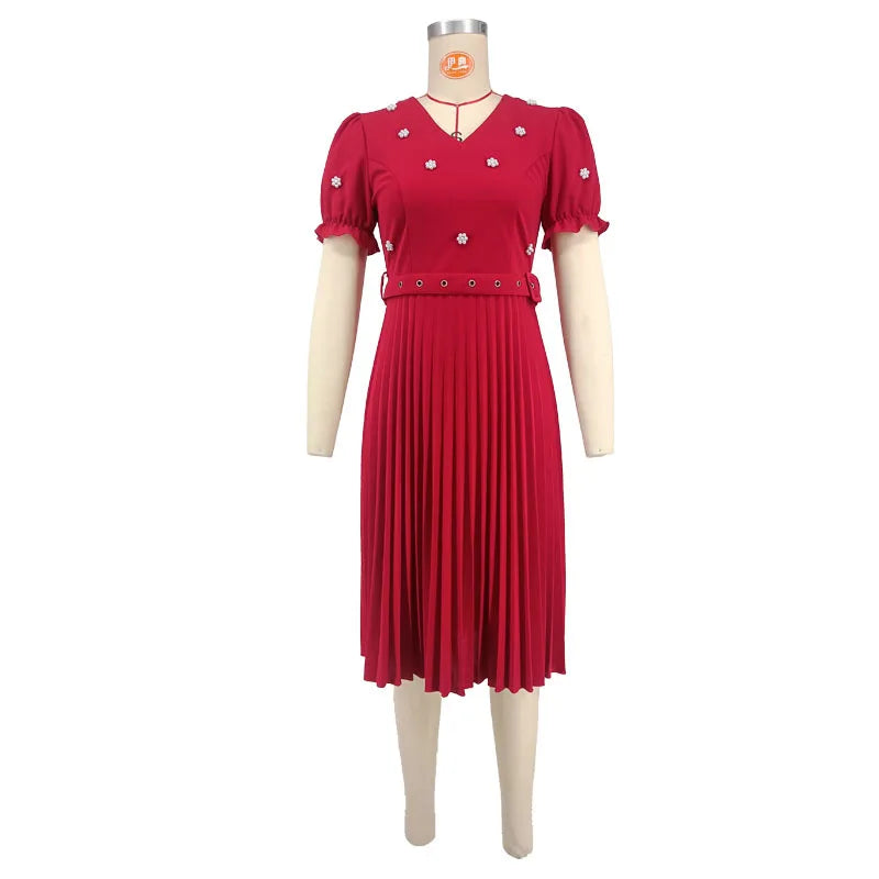 Luxencea™️ Elegant Red Pleated Dress