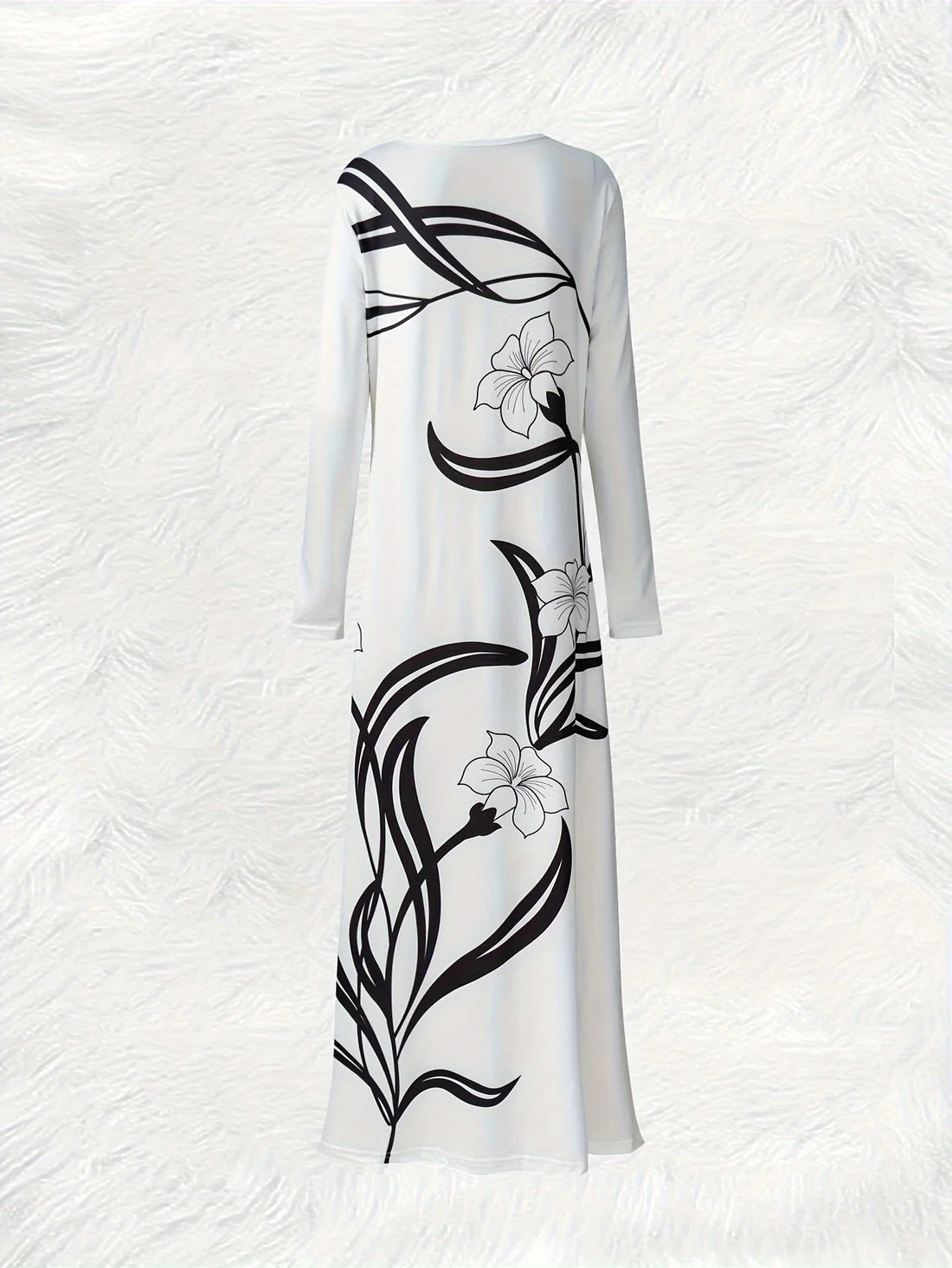 Luxencea™️ Elegant Black &amp; White Floral Maxi Dress