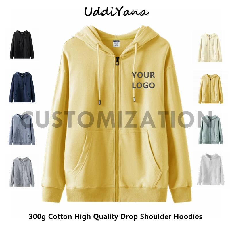 Luxencea™ Custom Oversized Zip-Up Cotton Hoodie