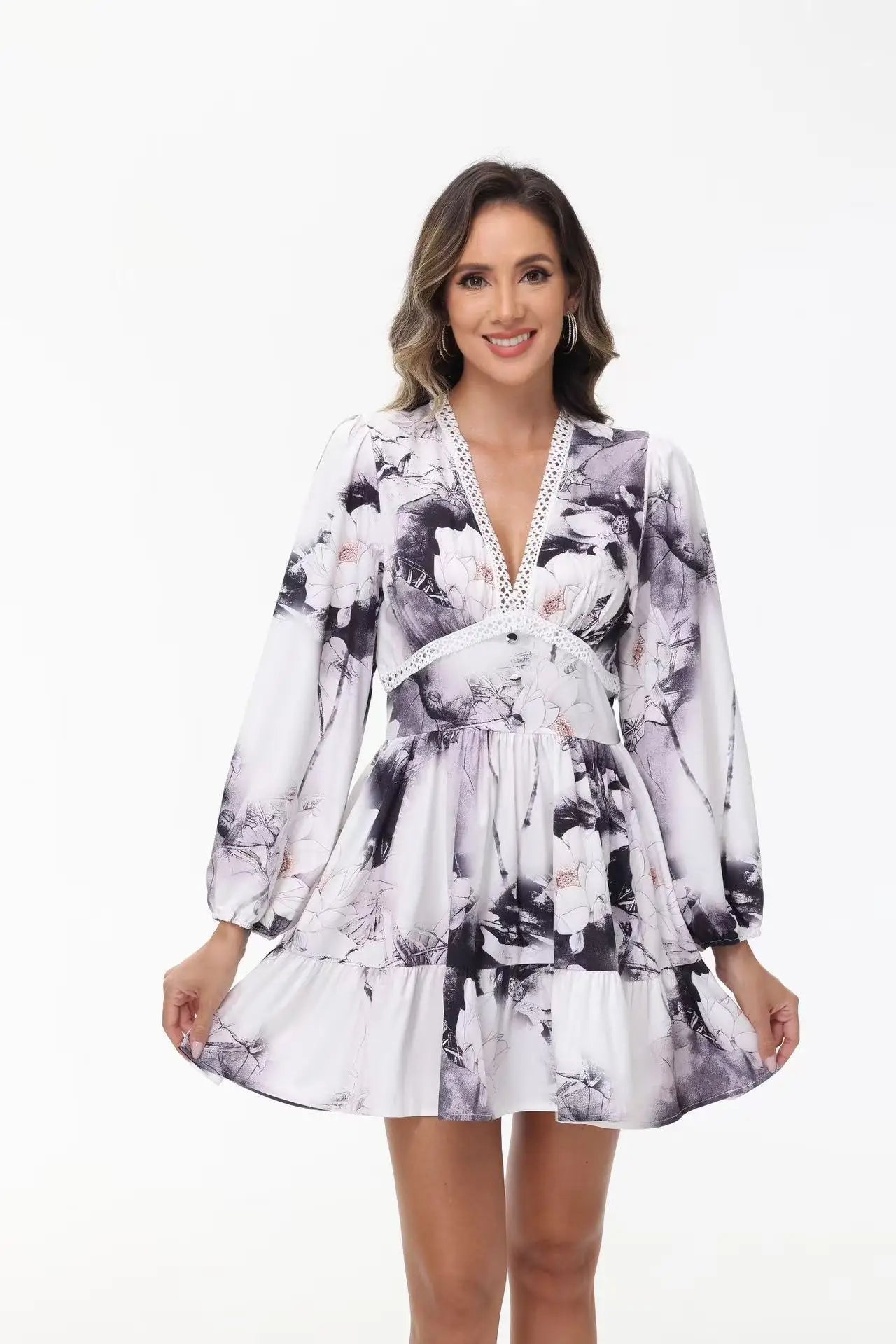 Luxencea™️ Romantic Floral Lace V-Neck Dress