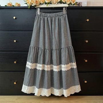 Luxencea™️ Elegant Gingham Lace Maxi Skirt