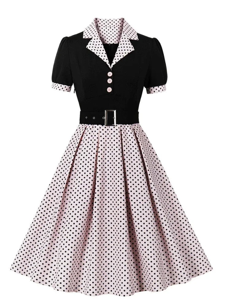 Luxencea™️ Vintage Polka Dot Dress – Chic &amp; Elegant