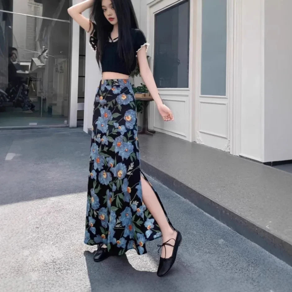 Luxencea™️ Elegant Floral Long Slit Skirt