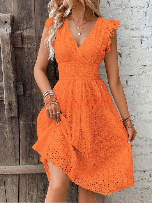 Luxencea™️ Elegant Eyelet Lace Waist-Fitted Dress