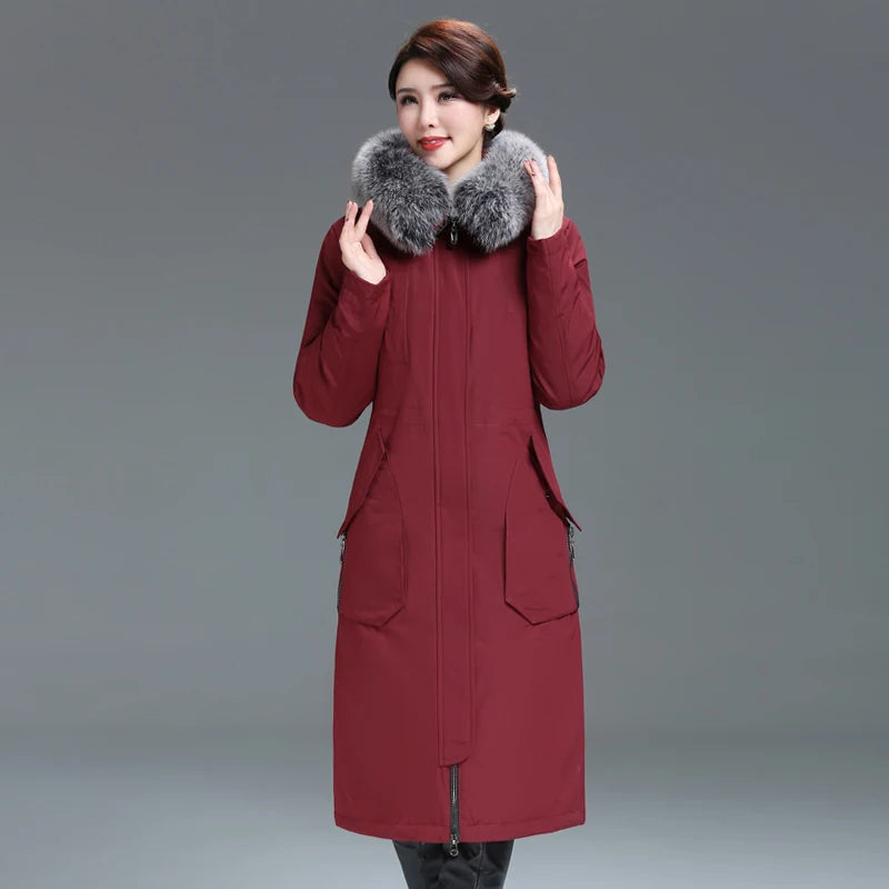 Luxencea™ Elegant Long Down Coat with Fox Fur Collar