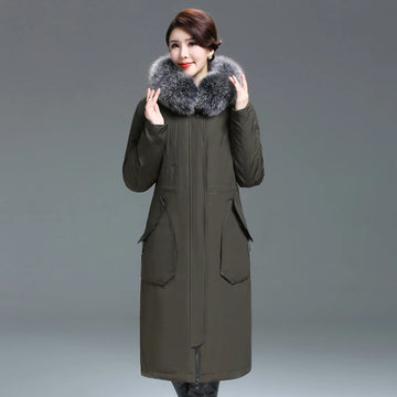 Luxencea™ Elegant Long Down Coat with Fox Fur Collar