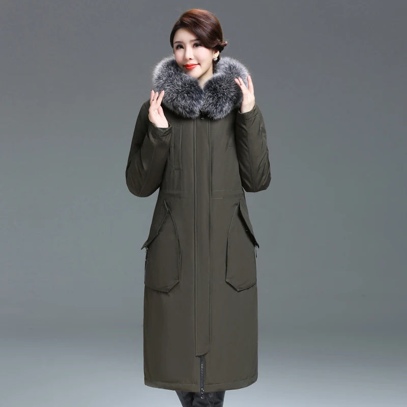 Luxencea™ Elegant Long Down Coat with Fox Fur Collar