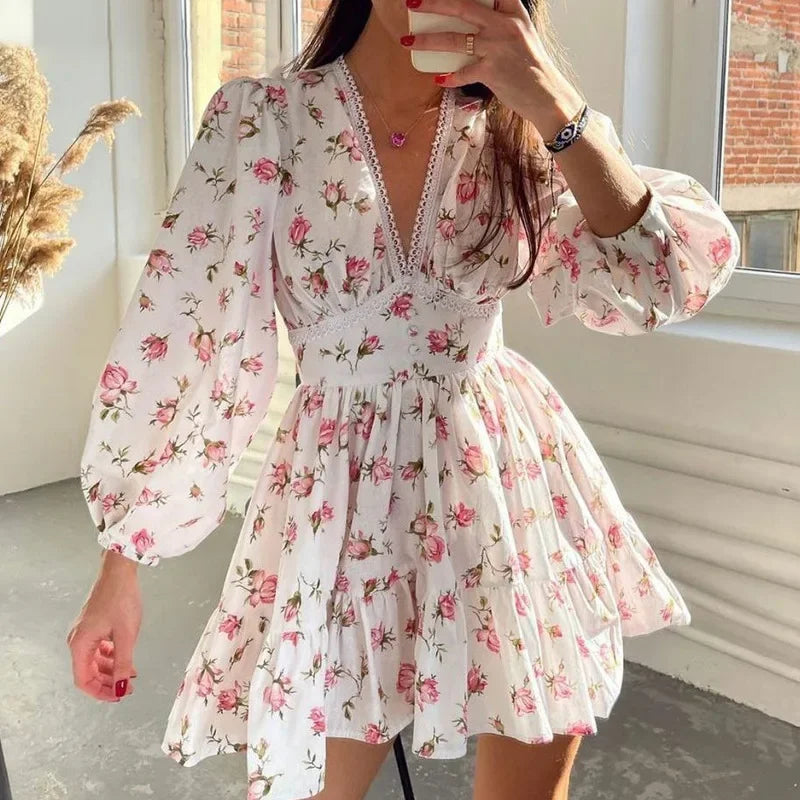 Luxencea™️ Romantic Floral Lace V-Neck Dress