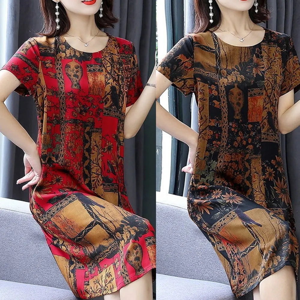 Luxencea™️ Elegant Vintage Artistic Print Dress
