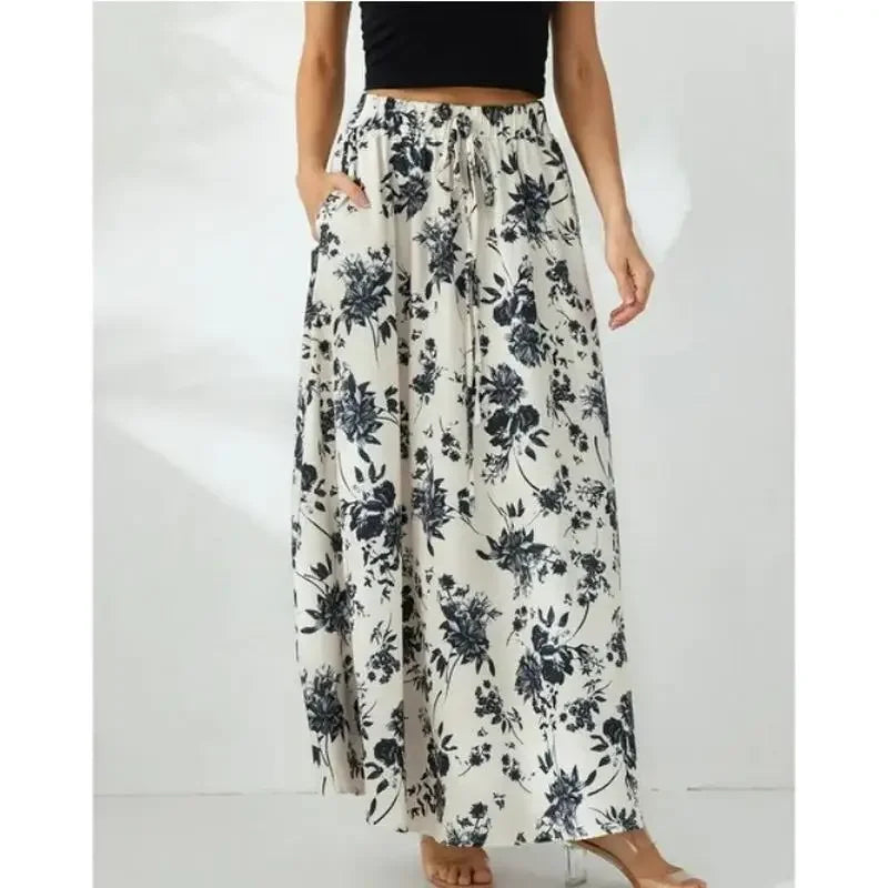 Luxencea™️ Elegant Blue Floral Maxi Skirt