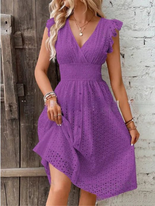 Luxencea™️ Elegant Eyelet Lace Waist-Fitted Dress