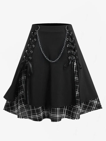 Luxencea™️ Gothic Chic Lace-Up Skirt with Chain