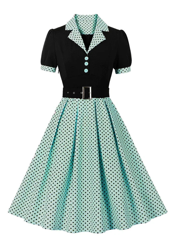 Luxencea™️ Vintage Polka Dot Dress – Chic &amp; Elegant