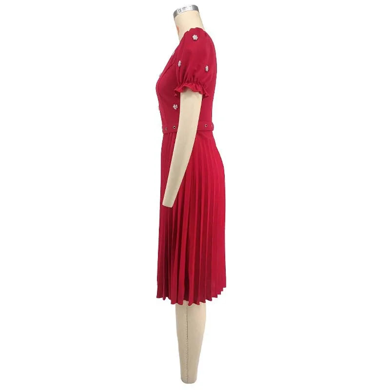 Luxencea™️ Elegant Red Pleated Dress