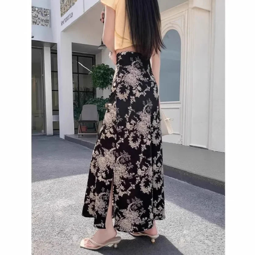 Luxencea™️ Elegant Floral Long Slit Skirt