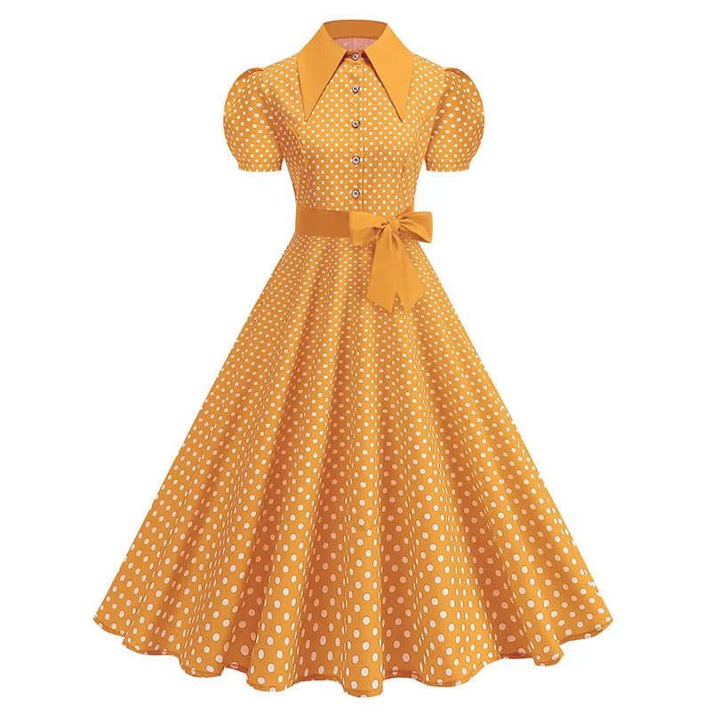 Luxencea™️ Vintage Polka Dot Belted Dress