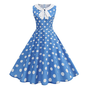 Luxencea™️ Blue Polka Dot Vintage Elegance Dress