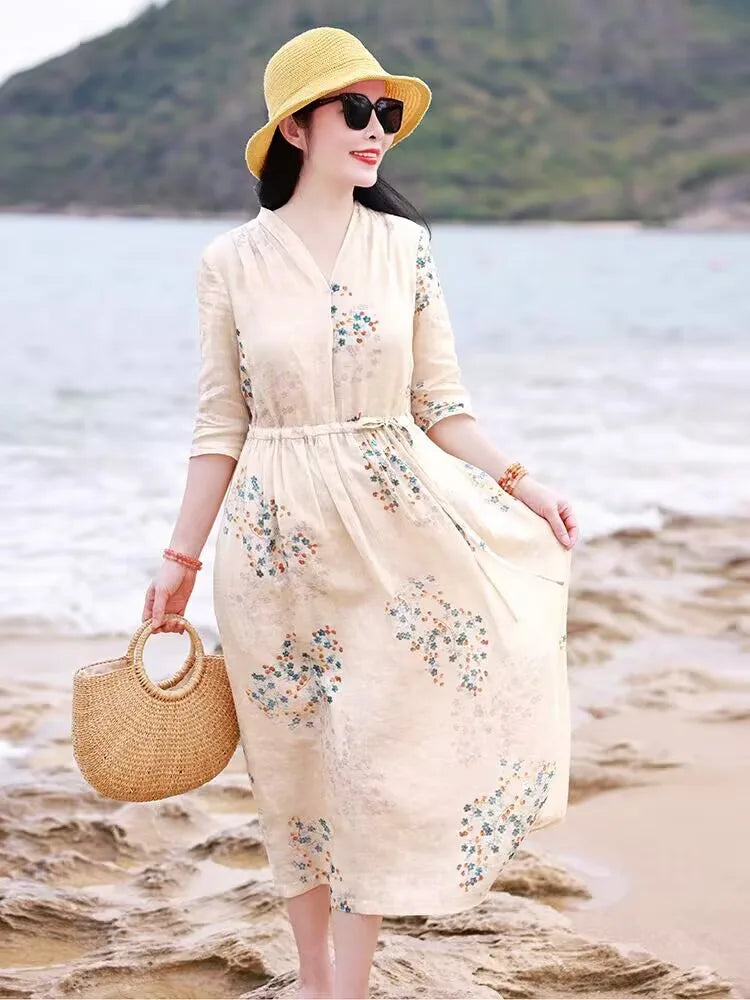 Title: Luxencea™️ Elegant Floral Boho Dress