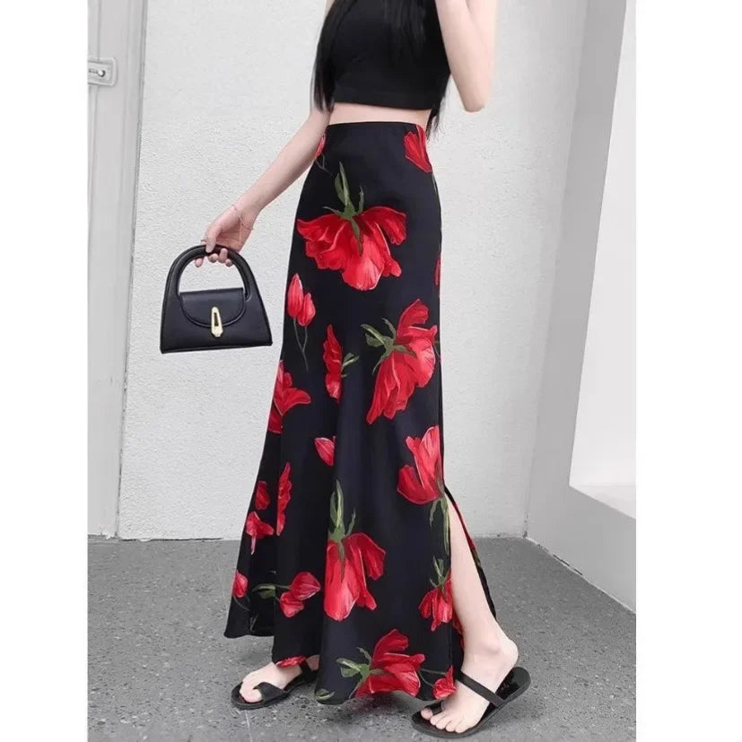 Luxencea™️ Elegant Floral Long Slit Skirt