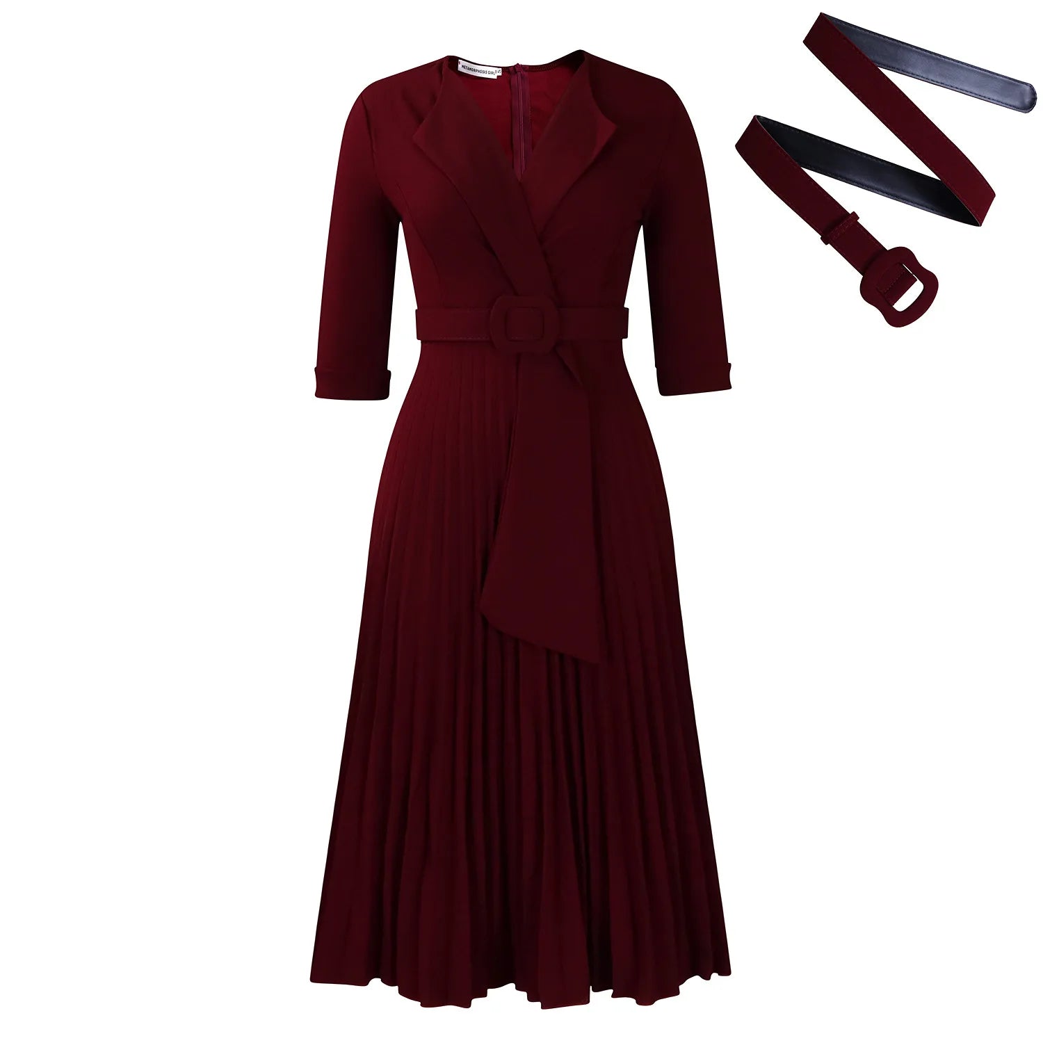 Luxencea™️ Pleated Belted Elegance Dress