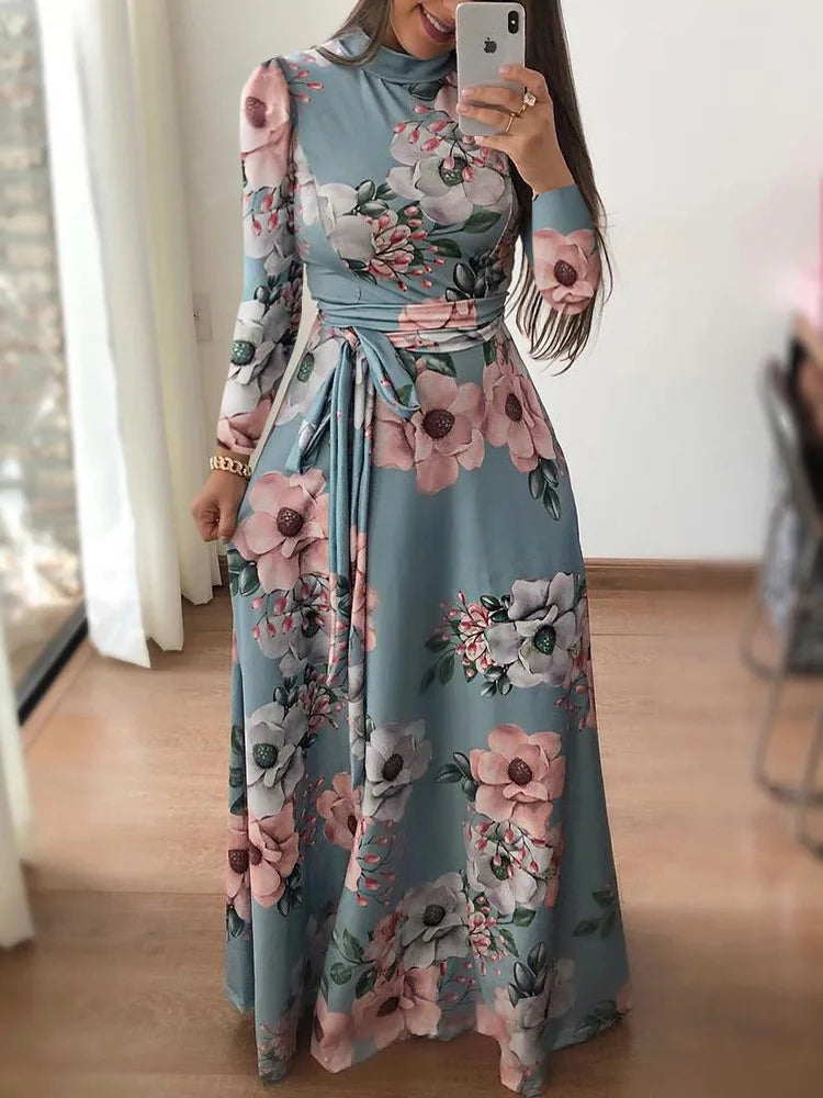 Luxencea™ Floral Print Slim Maxi Long Dress