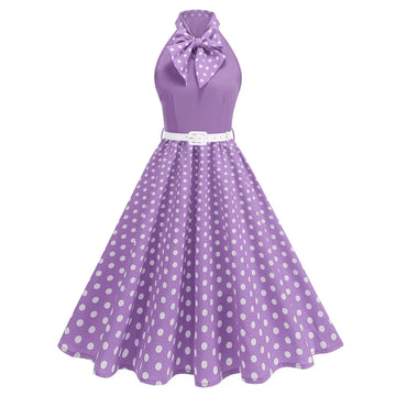 Luxencea™️ Elegant Vintage Halter Polka &amp; Floral Dress