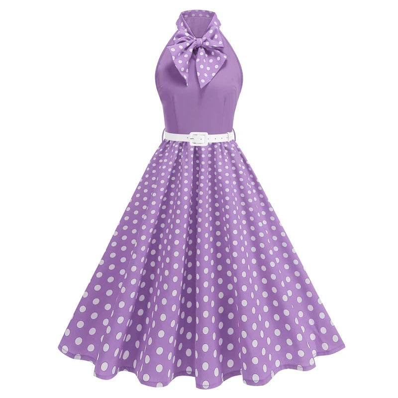 Luxencea™️ Elegant Vintage Halter Polka &amp; Floral Dress