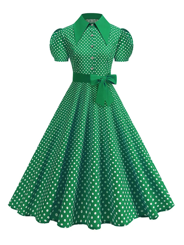 Luxencea™️ Vintage Polka Dot Belted Dress