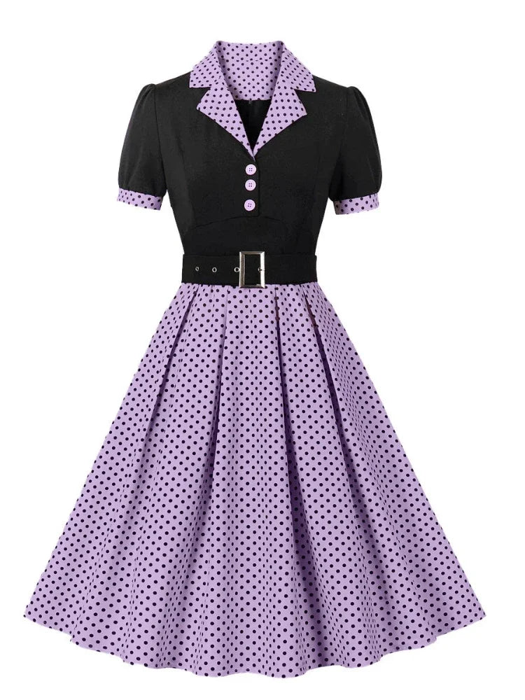 Luxencea™️ Vintage Polka Dot Dress – Chic &amp; Elegant