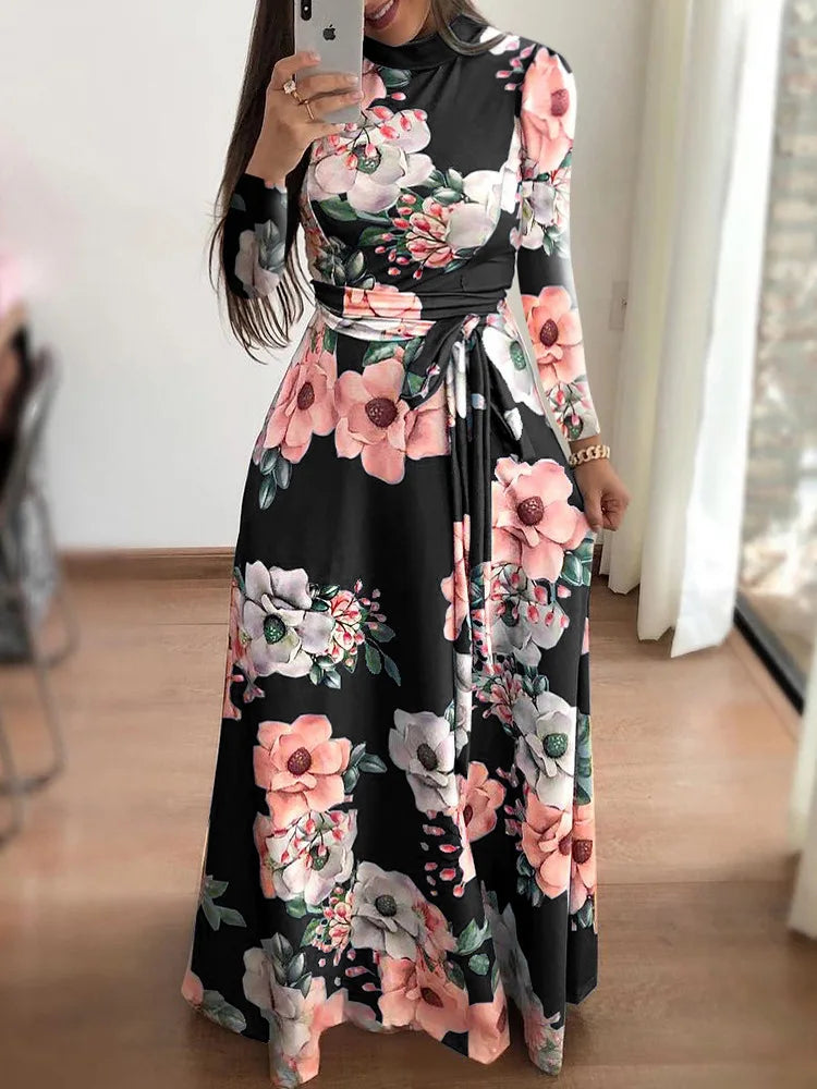 Luxencea™ Floral Print Slim Maxi Long Dress