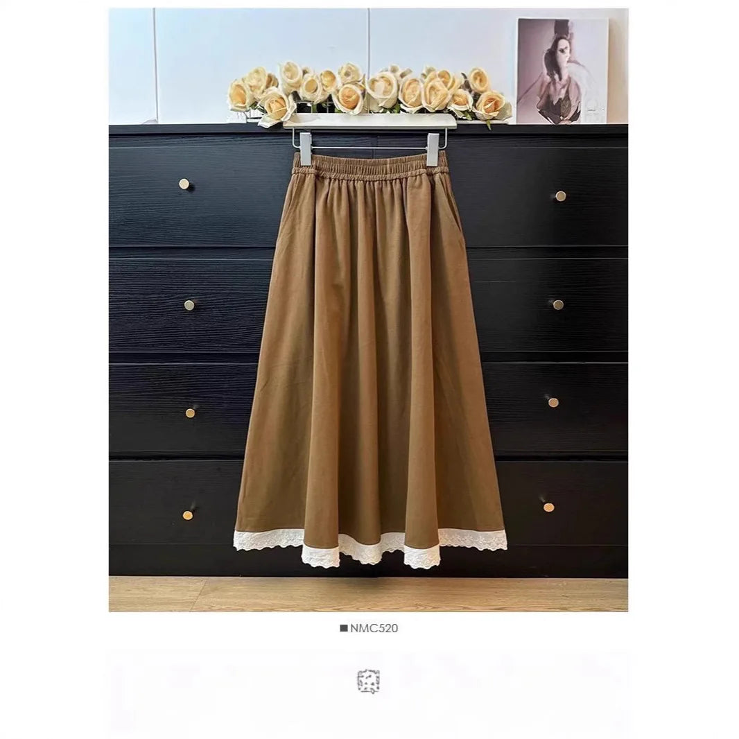 Luxencea™️ Soft Elegance Midi Skirt with Lace Hem