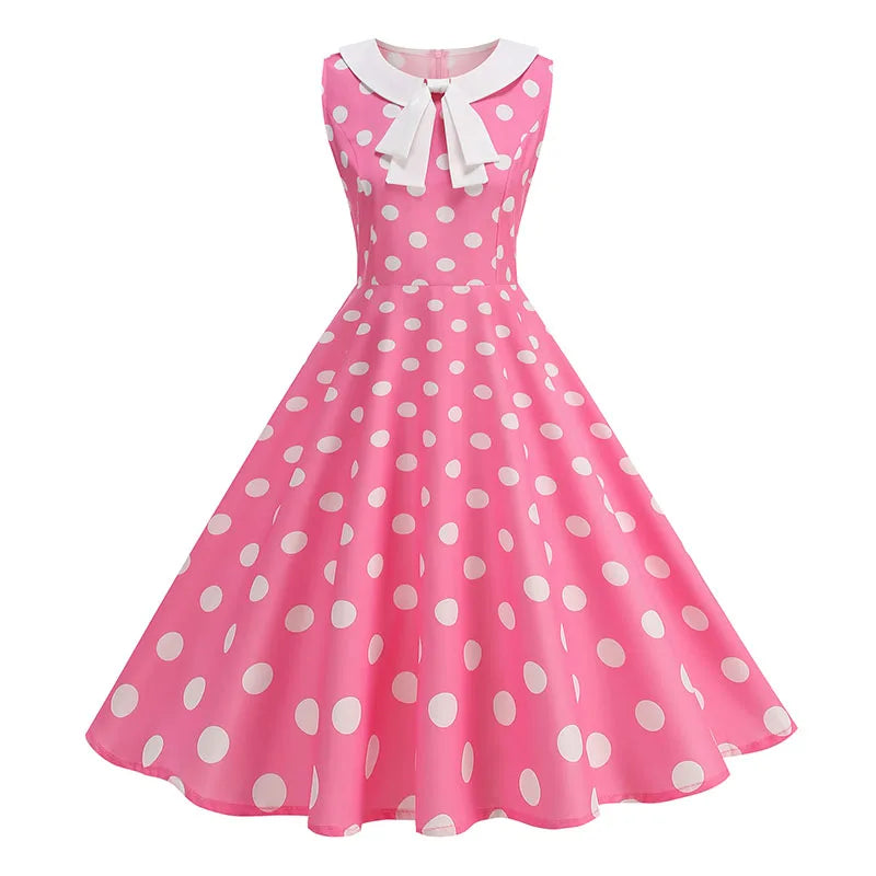 Luxencea™️ Blue Polka Dot Vintage Elegance Dress