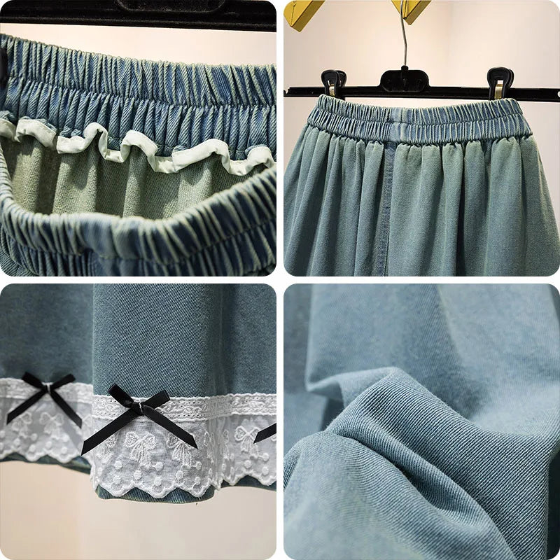 Luxencea™️ Gathered Waist Long Skirt with Lace &amp; Bows