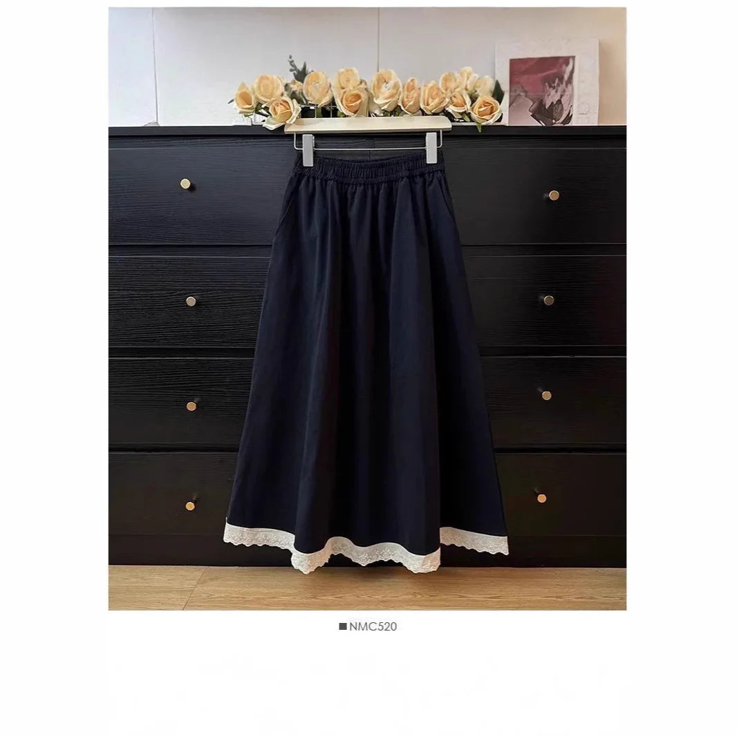 Luxencea™️ Soft Elegance Midi Skirt with Lace Hem