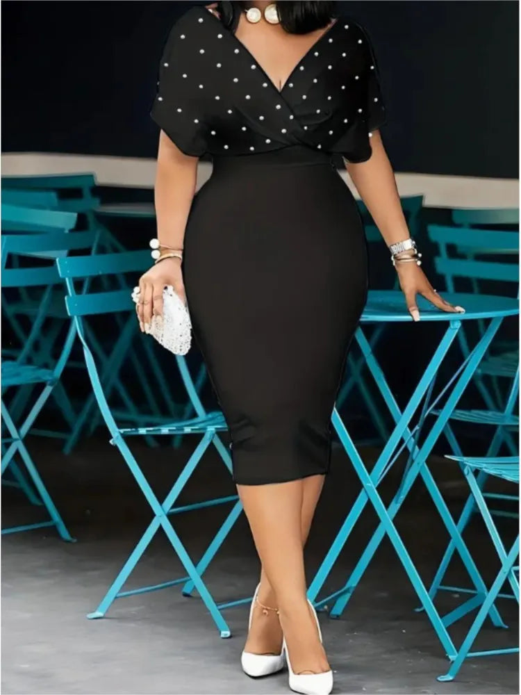 Luxencea™️ Elegant Pearl Detail Bodycon Dress