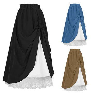Luxencea™️ Asymmetrical Draped Skirt with Lace Layer